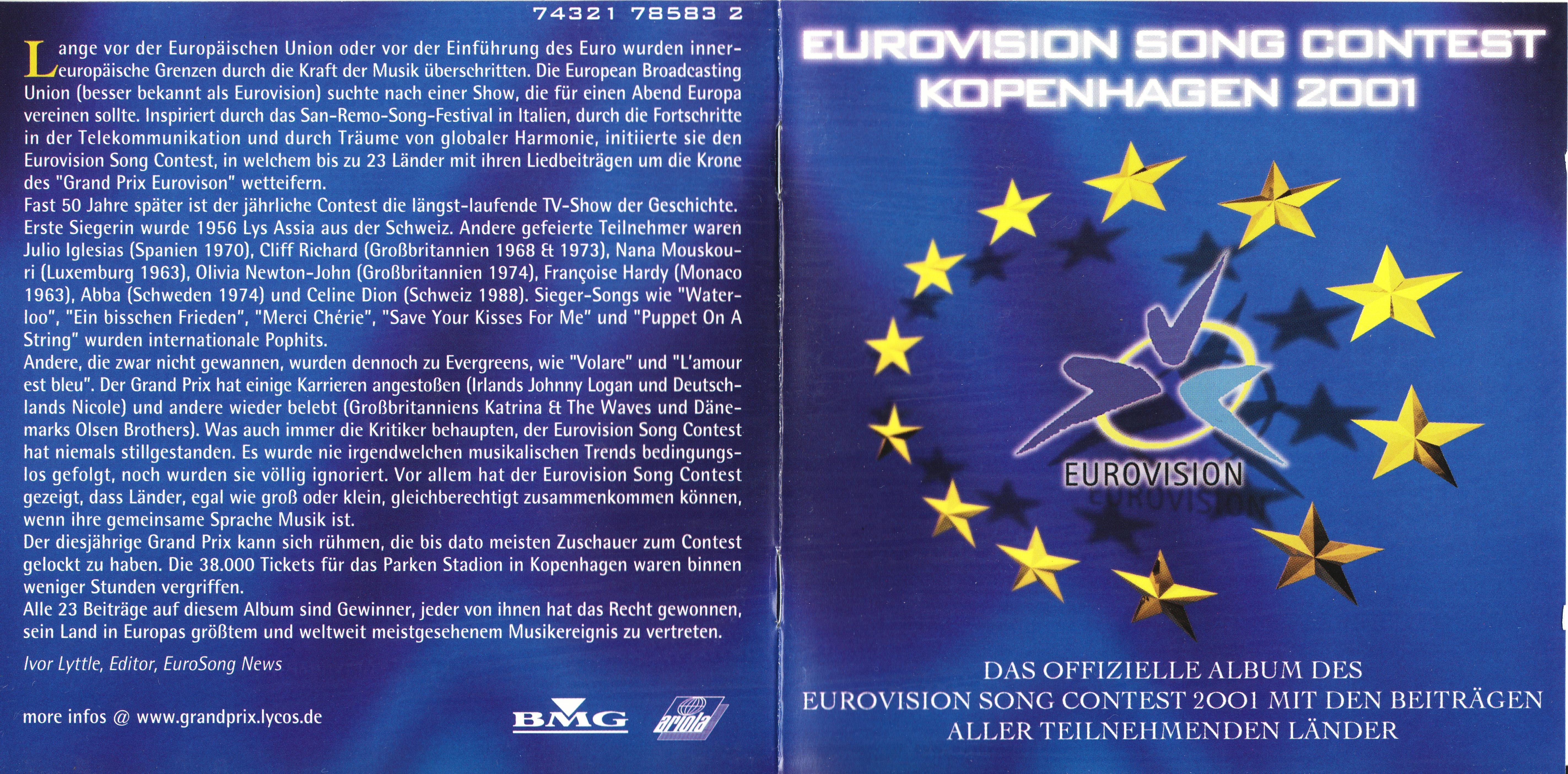 Eurovision Song Contest 2001; Copenhagen : Front + Inlay